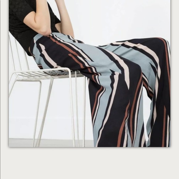 NWT ZARA STRIPED PALAZZO LEG W/ SIDE ZIP PANTS - Picture 1 of 8